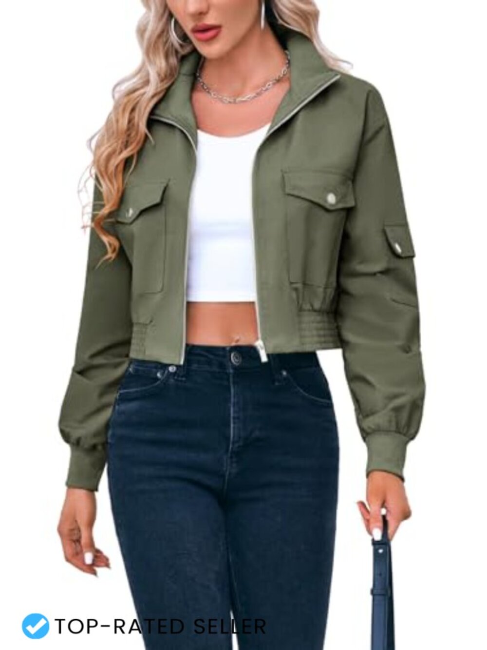 Women's Cropped Bomber Jacket Lightweight Zip Up Casual Short Coat